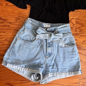 Zara front tie cuffed shorts